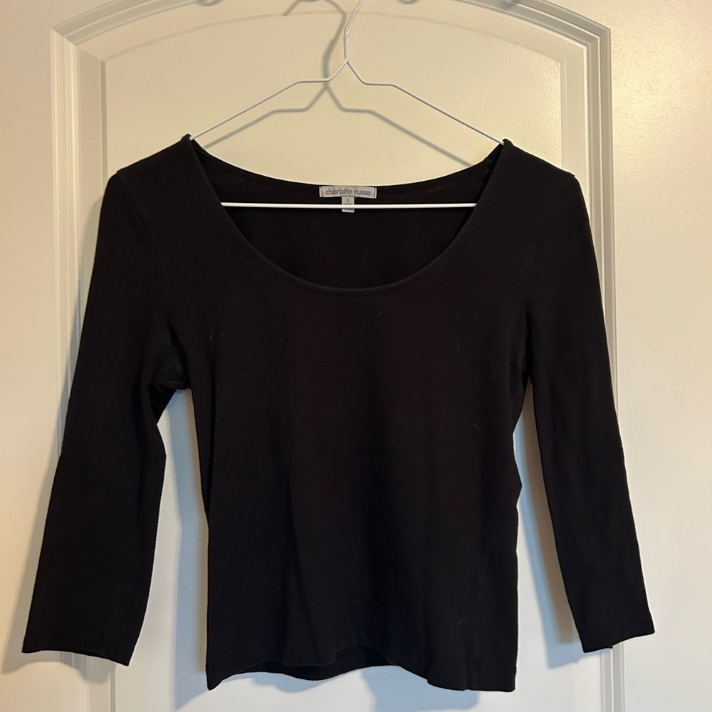 Charlotte Russe Black stretch mid sleeve crop Top